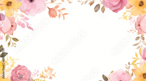Pink yellow floral watercolor frame, decorative flower background pattern, PPT background