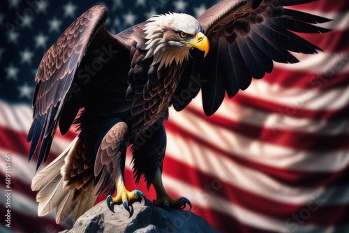 american bald eagle with flag usa created with generative AI software