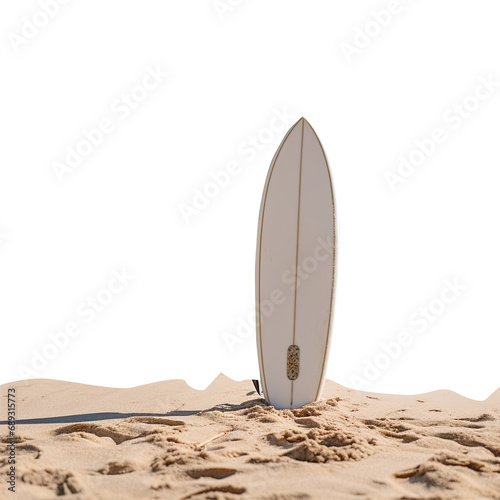surfboard on beach sand, decorative summer surfing elements,  surfboard design isolated on transparent background, clipping path, png file,  © minhaz