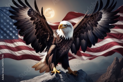 american bald eagle with flag usa created with generative AI software photo