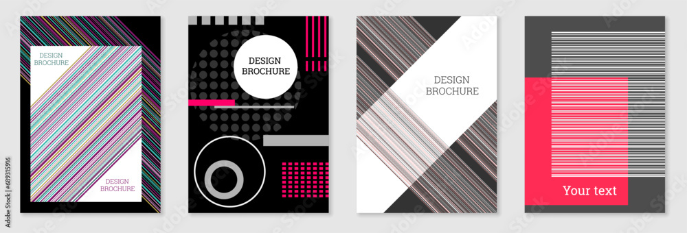 Set of cover design in Memphis style. Geometric design, abstract background. Fashionable bright cover, banner, poster, booklet. Creative colors.