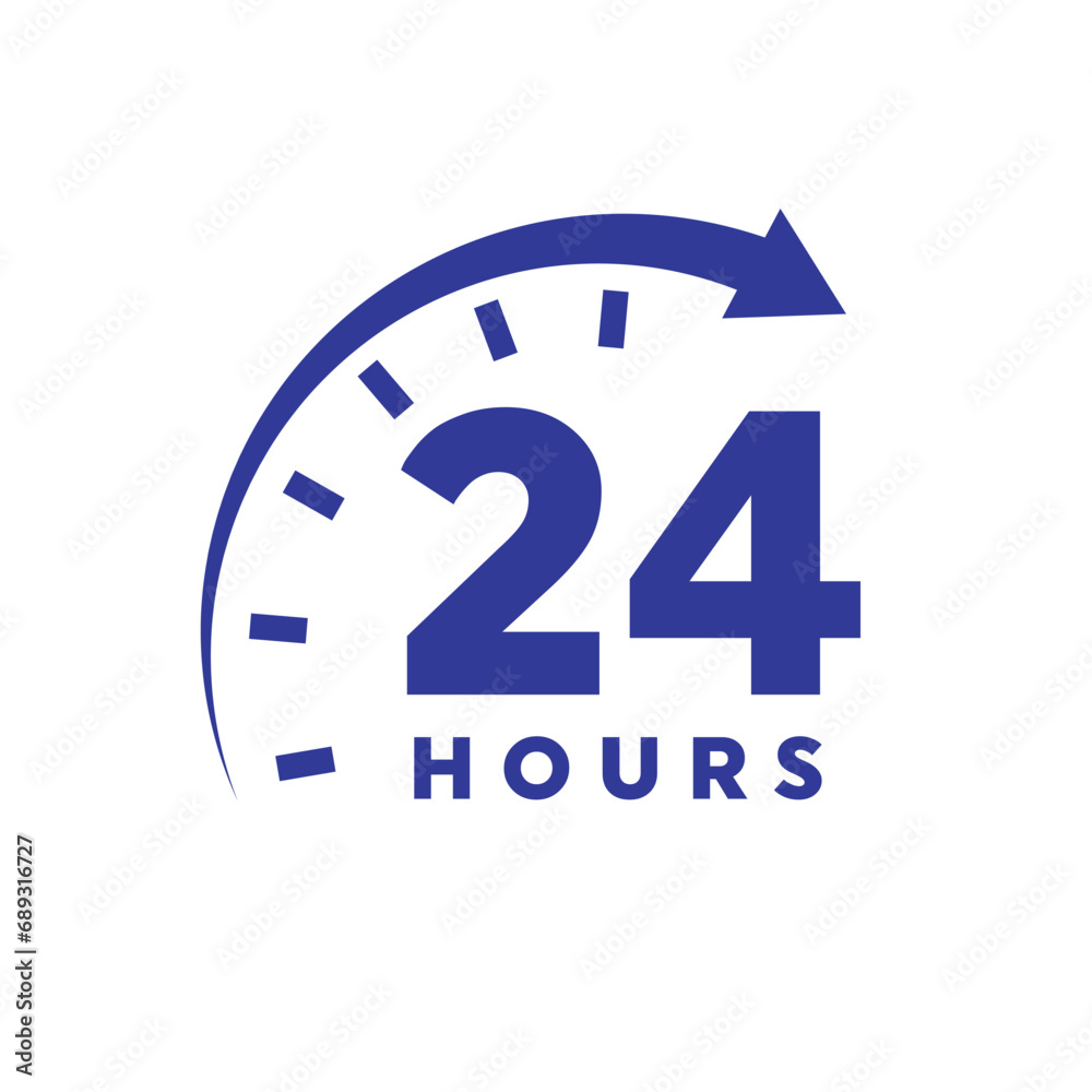 Twenty four hour with arrow loop icon, 24 hours cyclic sign, Opened order execution or delivery, All day business and service, Vector design illustration Twenty four hour with arrow loop icon, 24 hours cyclic sign, Opened order execution or delivery, All day business and service, Vector design illustration