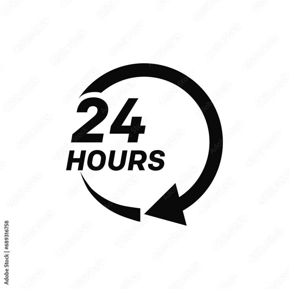 Twenty four hour with arrow loop icon, 24 hours cyclic sign, Opened order execution or delivery, All day business and service, Vector design illustration Twenty four hour with arrow loop icon, 24 hours cyclic sign, Opened order execution or delivery, All day business and service, Vector design illustration
