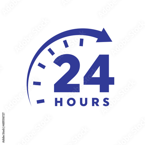 Twenty four hour with arrow loop icon, 24 hours cyclic sign, Opened order execution or delivery, All day business and service, Vector design illustration