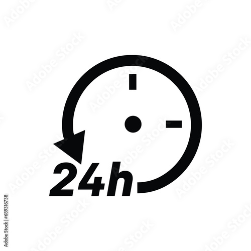 Twenty four hour with arrow loop icon, 24 hours cyclic sign, Opened order execution or delivery, All day business and service, Vector design illustration