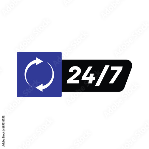 Twenty four hour with arrow loop icon, 24 hours cyclic sign, Opened order execution or delivery, All day business and service, Vector design illustration