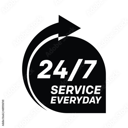 Twenty four hour with arrow loop icon, 24 hours cyclic sign, Opened order execution or delivery, All day business and service, Vector design illustration