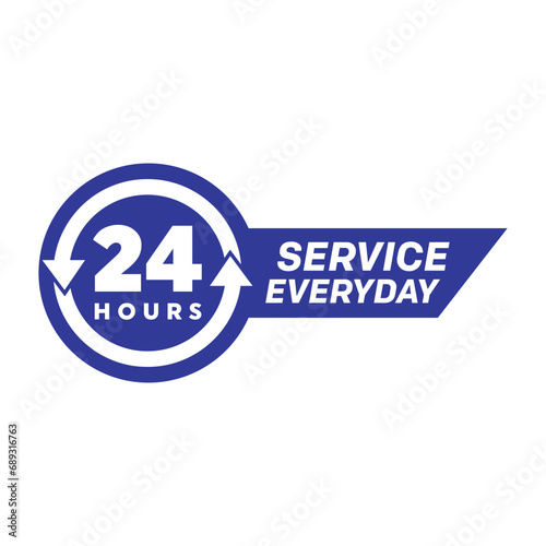 Twenty four hour with arrow loop icon, 24 hours cyclic sign, Opened order execution or delivery, All day business and service, Vector design illustration