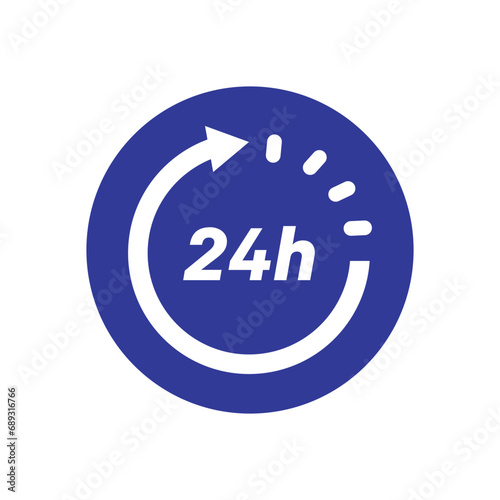 Twenty four hour with arrow loop icon, 24 hours cyclic sign, Opened order execution or delivery, All day business and service, Vector design illustration