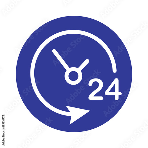 Twenty four hour with arrow loop icon, 24 hours cyclic sign, Opened order execution or delivery, All day business and service, Vector design illustration