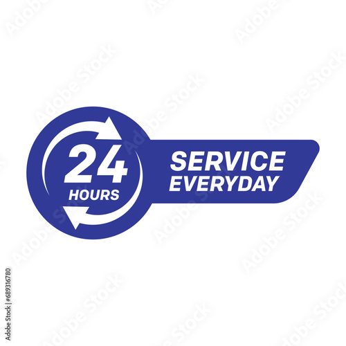 Twenty four hour with arrow loop icon, 24 hours cyclic sign, Opened order execution or delivery, All day business and service, Vector design illustration