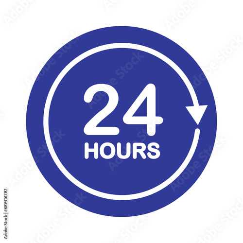 Twenty four hour with arrow loop icon, 24 hours cyclic sign, Opened order execution or delivery, All day business and service, Vector design illustration