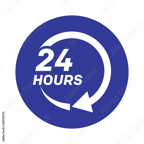 Twenty four hour with arrow loop icon, 24 hours cyclic sign, Opened order execution or delivery, All day business and service, Vector design illustration