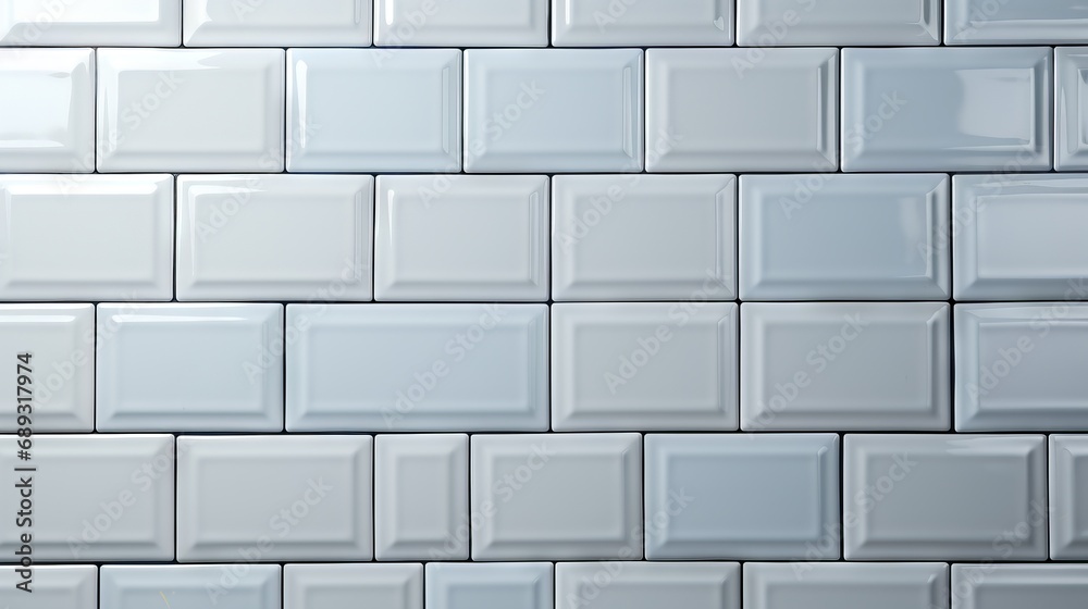background of a light wall made of rectangular white subway tiles with a glossy finish. Banner with copy space background of a light wall made of rectangular white subway tiles with a glossy finish. Banner with copy space