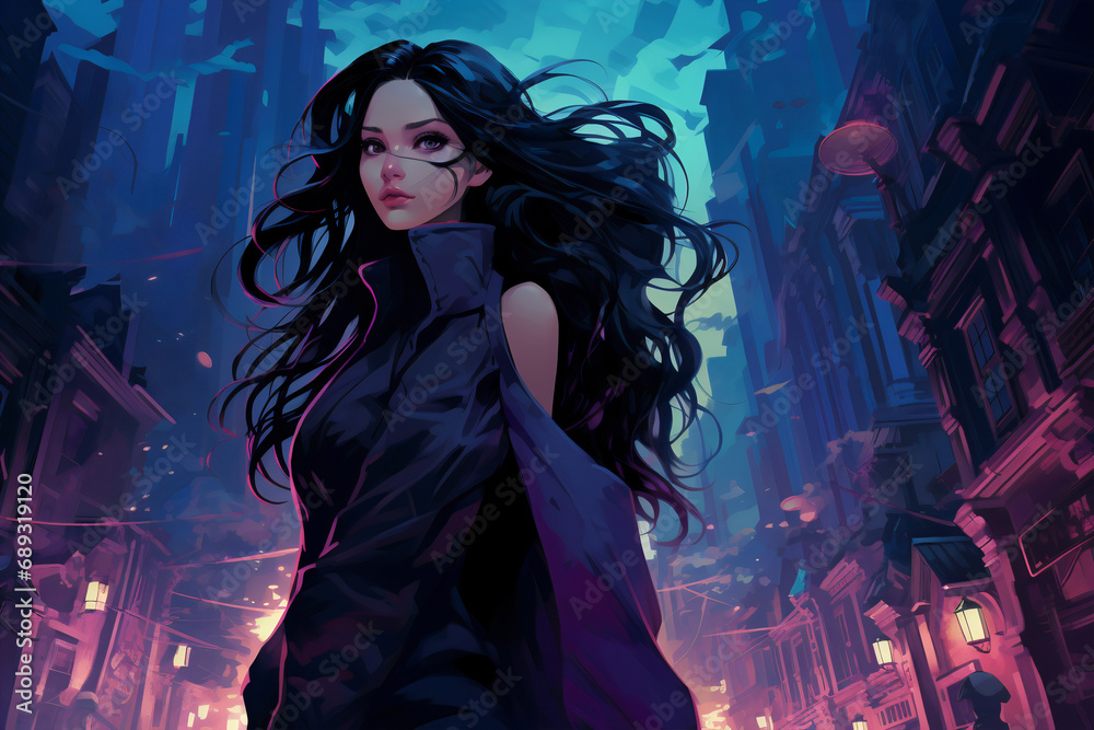 Neon Nocturne: The Enigmatic Wanderer of the Cyberpunk Cityscape. Generative AI Neon Nocturne: The Enigmatic Wanderer of the Cyberpunk Cityscape. Generative AI