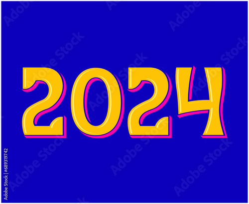 Happy New Year 2024 Abstract Yellow And Pink Graphic Design Vector Logo Symbol Illustration With Blue Background