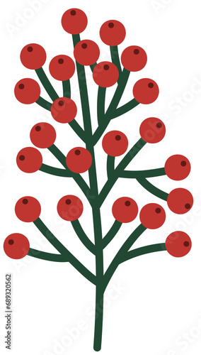 Stylized Christmas Winter Berries Branch
