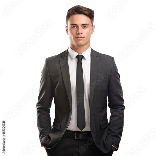 young businessman in a suit standing isolated