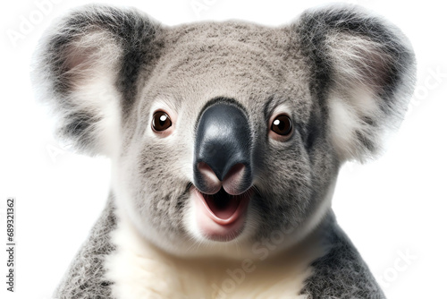 funny happy koala face isolated on transparent background photo
