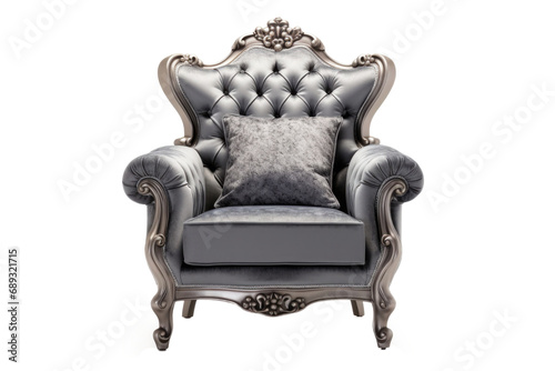Stylish comfortable armchair with pillow isolated on white background. Interior furniture