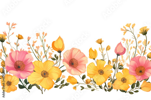 floral border with yellow and pink flowers