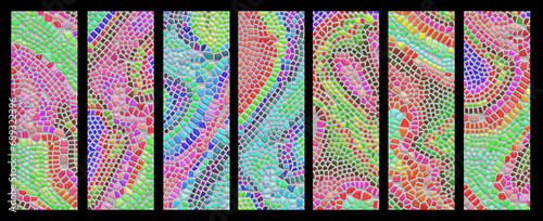 Set of smalt mosaic artwork backgrounds - design of glass mosaic pavement graphic templates kit
