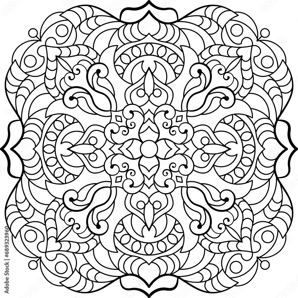 Mandala. Oriental circular pattern for Henna, tattoos, and decorations. Coloring book page. Vector illustration.