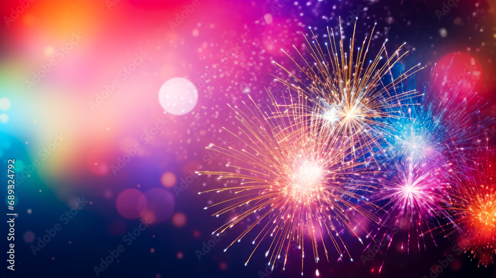 Naklejka premium Colorful firework background for celebration happy new year and merry christmas