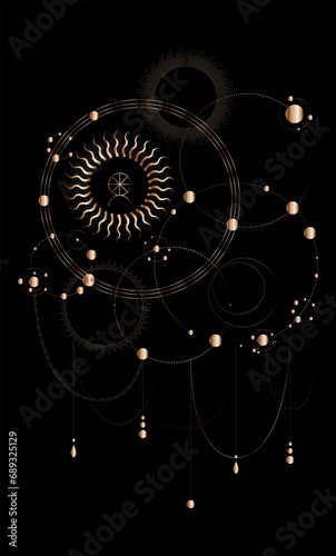  Gold sigil art  - visualization of sacred geometry vector templates - vector concept of alchemy cosmogonies symbols

