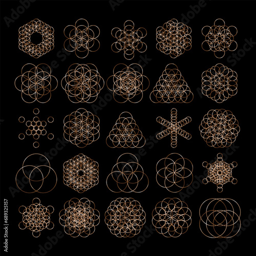  Set of sacred  flower of life shapes - visualization of sacred geometry vector templates - vector concept of spiritual symbols
