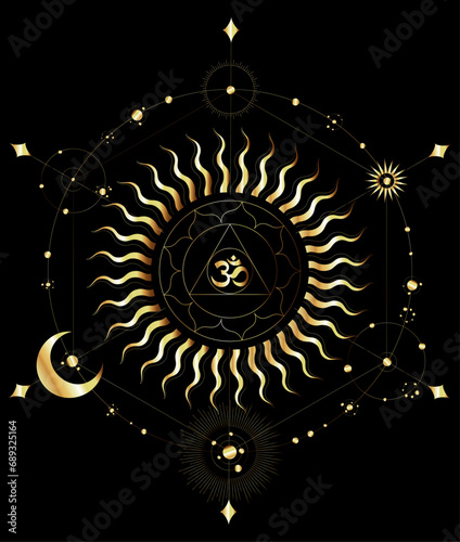  Gold Ohm spirit art  - visualization of sacred geometry vector templates - vector concept of esoteric art
