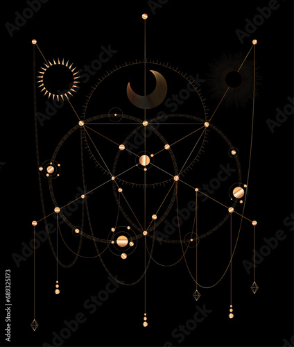  Gold spirit art  - visualization of sacred geometry vector templates - vector concept of mystic vision symbols
