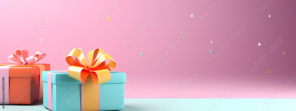 A vibrant high-detail background centered around a colorful gift box tied with a playful bow A vibrant high-detail background centered around a colorful gift box tied with a playful bow