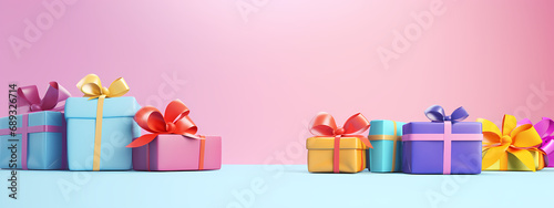 A vibrant high-detail background centered around a colorful gift box tied with a playful bow