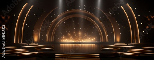 stage with gold lights and stage on the background,