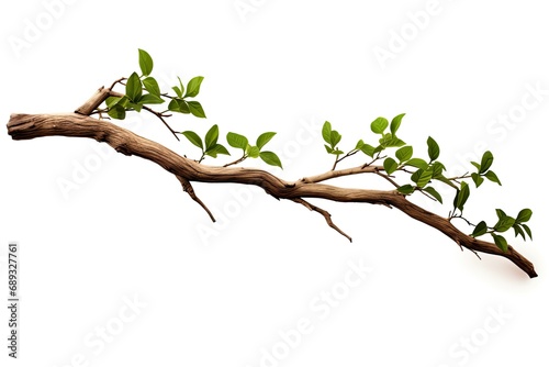 Realistic twisted jungle branch with plant growing isolated on a white background 