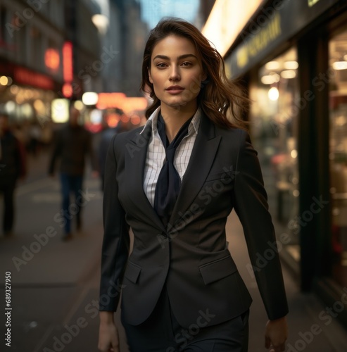 a business woman in a business suit walking down the street, © olegganko