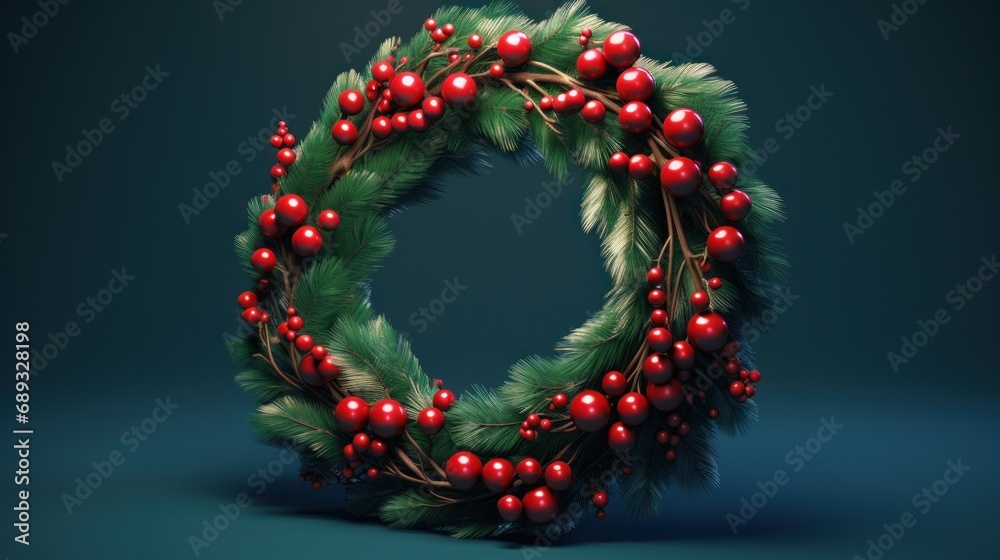a christmas wreath in a form of a christmas ring on green background, a christmas wreath in a form of a christmas ring on green background,