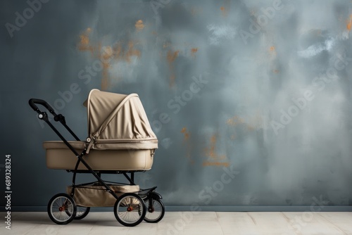 Baby carriage, Modern pram near wall