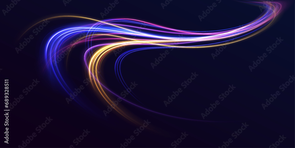 Light trail wave, fire path trace line, car lights, optic fiber and incandescence curve twirl. Vector glitter light fire flare trace. Speed of light in galaxy. Light trail wave, fire path trace line, car lights, optic fiber and incandescence curve twirl. Vector glitter light fire flare trace. Speed of light in galaxy.