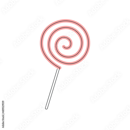 Lollipop drawn in one continuous line in color. One line drawing, minimalism. Vector illustration.