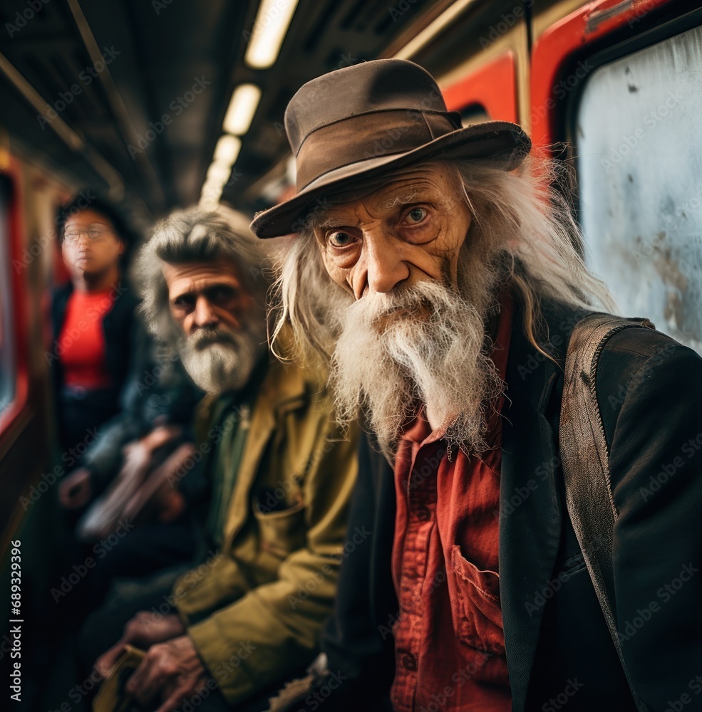 a group of old men are walking on a train, a group of old men are walking on a train,