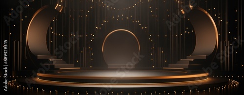 a gold podium on the black stage,