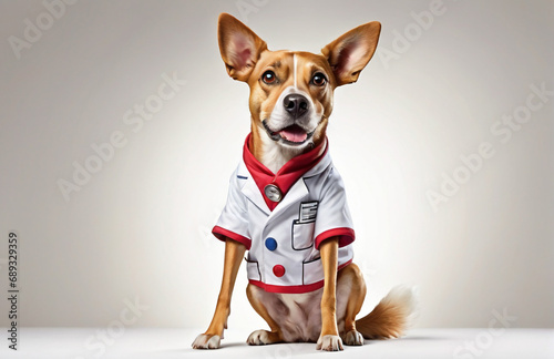 anthropomorphic caricature dog wearing a chemistry clothing with chemical tools  © Ahmed