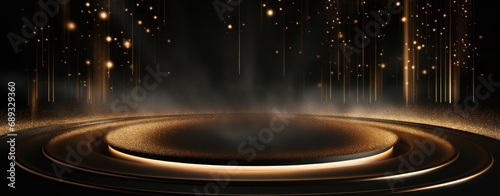 a gold podium on the black stage,