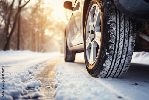 Winter tires on a snow road
