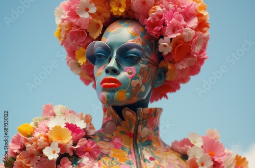 a mannequin with colors everywhere. ,