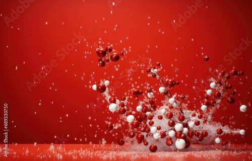 a red background with snowflakes falling from it,