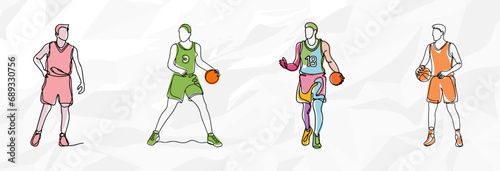 Basketball-Fever: Lineart Vektorgrafik-Bundle von Basketballspielern in bunten Outfits
