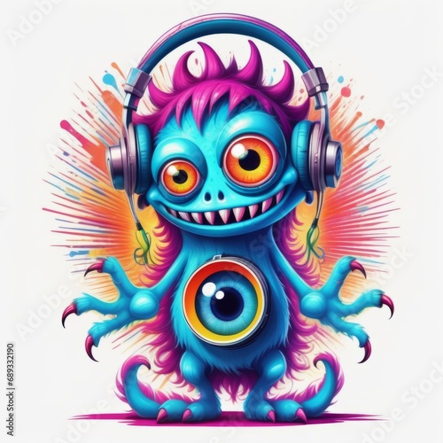 monster with headphones color illustration created with generative AI software